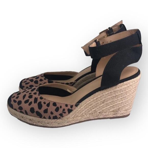 Loft Shoes Womens 10 M Espadrilles Wedge Heels Sandals Beige Leopard Buckle - Picture 1 of 9